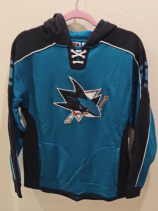 Reebok Sweaters - Women's Teal & Black Hockey Lace-Up Hoodie with Sharks Logo